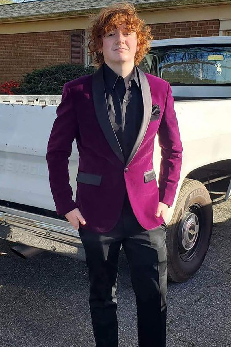 Load image into Gallery viewer, Shawl Lapel One Button Fuchsia Men&#39;s Prom Blazer