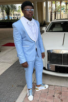 Load image into Gallery viewer, Light Blue 3 Piece Shawl Lapel Men&#39;s Formal Suits