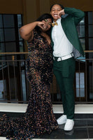 Load image into Gallery viewer, Dark Green 2 Piece Jacquard Notched Lapel Men&#39;s Formal Suits