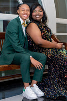 Load image into Gallery viewer, Dark Green 2 Piece Jacquard Notched Lapel Men&#39;s Formal Suits