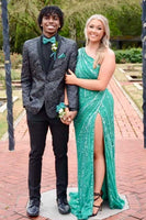 Load image into Gallery viewer, Black One Button Shawl Lapel Jacquard Men&#39;s Formal Jacket