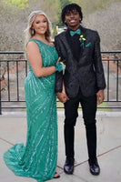 Load image into Gallery viewer, Black One Button Shawl Lapel Jacquard Men&#39;s Formal Jacket