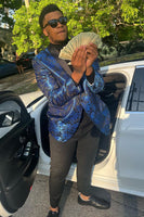 Load image into Gallery viewer, Royal Blue Jacquard One Button Shawl Lapel Men&#39;s Prom Jacket