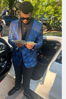Load image into Gallery viewer, Royal Blue Jacquard One Button Shawl Lapel Men&#39;s Prom Jacket