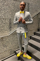 Load image into Gallery viewer, Light Grey Notched Lapel Double Breasted 2 Piece Prom Suits For Men