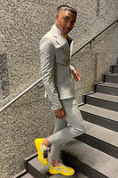 Load image into Gallery viewer, Light Grey Notched Lapel Double Breasted 2 Piece Prom Suits For Men