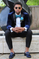 Load image into Gallery viewer, Dark Blue Velvet Patchwork Notched Lapel Men&#39;s Formal Jacket