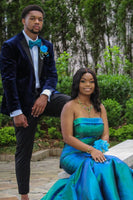 Load image into Gallery viewer, Dark Blue Velvet Patchwork Notched Lapel Men&#39;s Formal Jacket