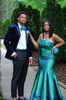 Load image into Gallery viewer, Dark Blue Velvet Patchwork Notched Lapel Men&#39;s Formal Jacket