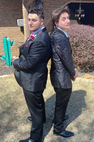 Load image into Gallery viewer, Black Shawl Lapel Jacqaurd One Button Formal Party Jacket For Men