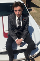 Load image into Gallery viewer, Black Shawl Lapel Jacqaurd One Button Formal Party Jacket For Men