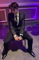 Load image into Gallery viewer, Black Shawl Lapel Jacqaurd One Button Formal Party Jacket For Men