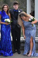 Load image into Gallery viewer, Black 3 Piece Jacquard Patchwork Peak Lapel Men Formal Suits