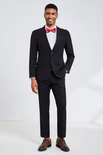 Black Notched Lapel Fitted Men's Formal Party Suits