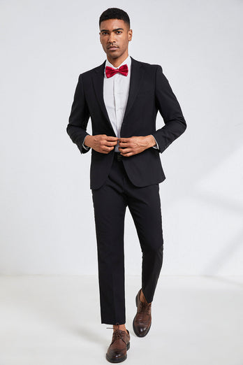 Black Notched Lapel Fitted Men's Formal Party Suits
