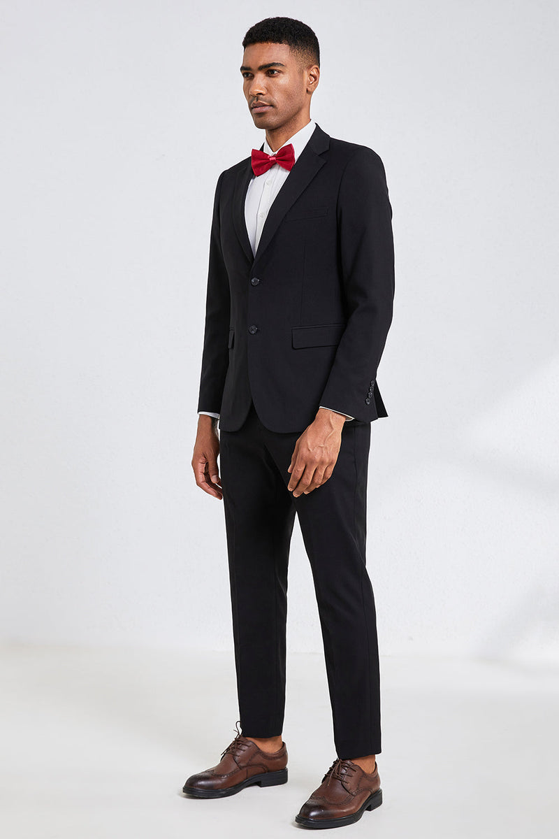 Load image into Gallery viewer, Black Notched Lapel Fitted Men&#39;s Formal Party Suits