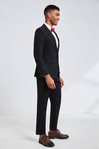 Black Notched Lapel Fitted Men's Formal Party Suits