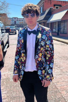 Multi Color Floral Notched Lapel Formal Blazer For Men