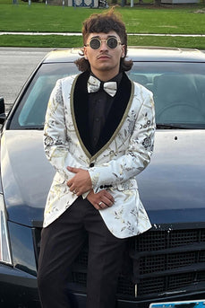 Shawl Lapel One Button White Printed Men's Prom Blazer