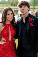 Load image into Gallery viewer, Notched Lapel One Button Black Men&#39;s Prom Suits