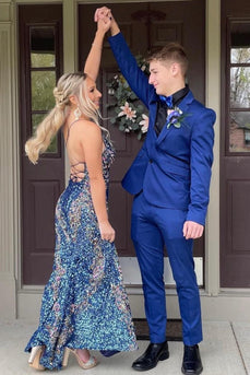 Royal Blue Notched Lapel 2 Piece Prom Homecoming Men Suits