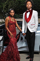 Load image into Gallery viewer, White Jacquard Shawl Lapel Patchwork Men&#39;s Prom Homecoming Jacket