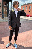 Load image into Gallery viewer, Black Jacquard Shawl Lapel Men&#39;s Prom Homecoming Jacket