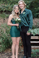 Load image into Gallery viewer, Dark Green Long Sleeves Lapel Men&#39;s Jacquard Homecoming Shirt