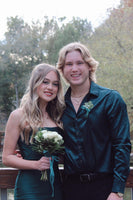 Load image into Gallery viewer, Dark Green Long Sleeves Lapel Men&#39;s Jacquard Homecoming Shirt