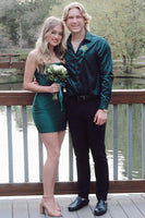 Load image into Gallery viewer, Dark Green Long Sleeves Lapel Men&#39;s Jacquard Homecoming Shirt