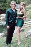 Load image into Gallery viewer, Dark Green Long Sleeves Lapel Men&#39;s Jacquard Homecoming Shirt