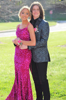 Load image into Gallery viewer, Dark Blue Peak Lapel Jacquard Men&#39;s Prom Homecoming Jacket