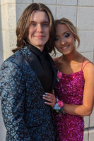 Load image into Gallery viewer, Dark Blue Peak Lapel Jacquard Men&#39;s Prom Homecoming Jacket