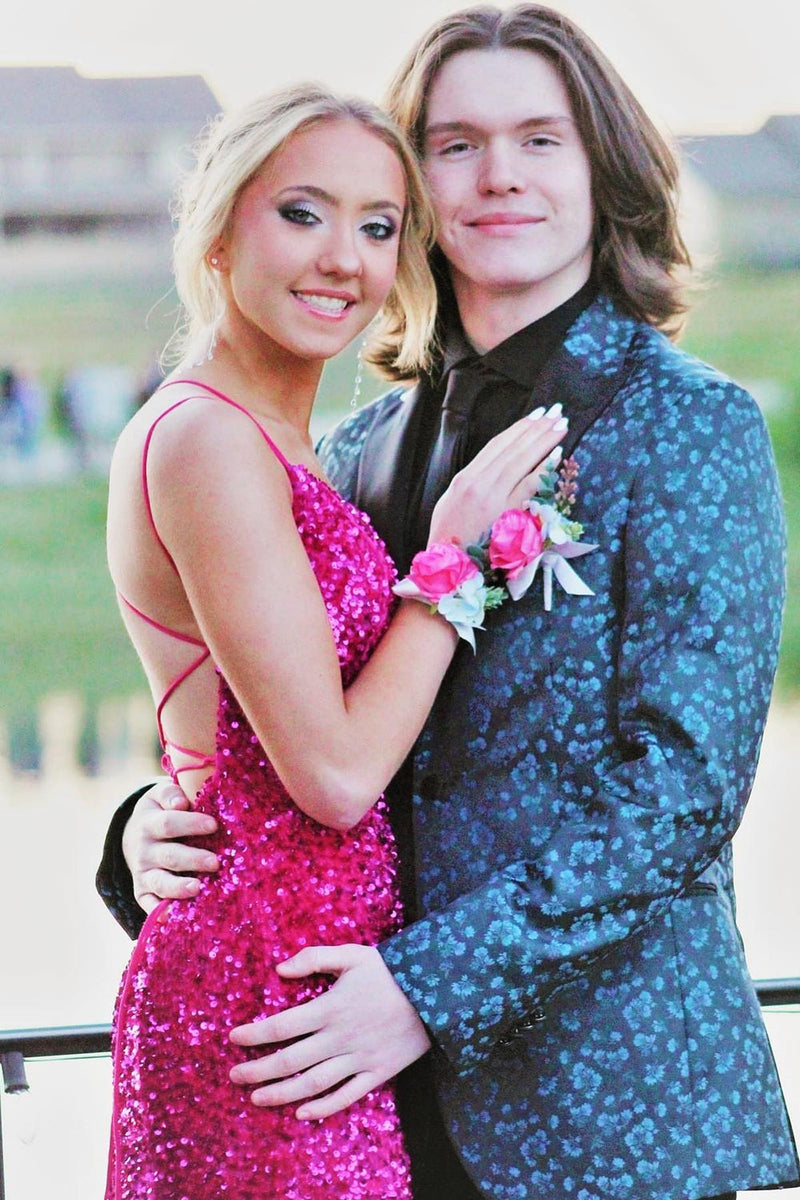 Load image into Gallery viewer, Dark Blue Peak Lapel Jacquard Men&#39;s Prom Homecoming Jacket
