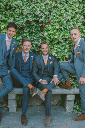 Grey Green 3 Piece Peak Lapel Groom Suits