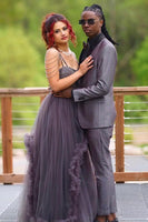 Load image into Gallery viewer, Grey 3 Piece Black Shawl Lapel Slim Fit Men&#39;s Party Formal Suits