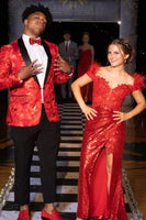 Load image into Gallery viewer, Sparkly Red 2 Piece Jacquard Shawl Lapel Men&#39;s Formal Party Suits