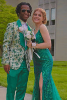 Load image into Gallery viewer, Green 2 Piece Jacquard Shawl Lapel Men&#39;s Formal Party Suits