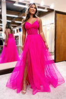 Load image into Gallery viewer, A-Line Royal Blue Spaghetti Straps Corset Formal Dress with Slit