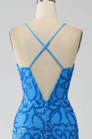 Load image into Gallery viewer, Blue Mermaid Spaghetti Straps Sequins Long Formal Dress