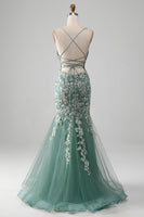 Load image into Gallery viewer, Mermaid Lace-Up Back Light Green Formal Dress with Appliques