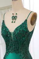Load image into Gallery viewer, Glitter Dark Green Mermaid Backless Long Formal Dress With Beaded Appliques
