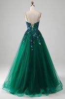 Load image into Gallery viewer, Tulle Spaghetti Straps Dark Green Formal Dress with Sequins