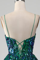 Load image into Gallery viewer, Tulle Spaghetti Straps Dark Green Formal Dress with Sequins