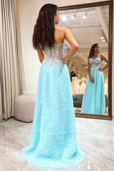 Light Blue Sheath Long Corset Formal Dress