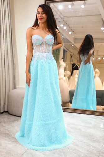 Light Blue Sheath Long Corset Formal Dress