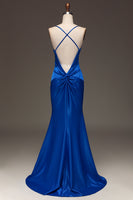 Load image into Gallery viewer, Simple Royal Blue Satin Mermaid Long Formal Dress