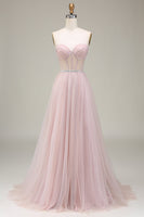 Load image into Gallery viewer, Tulle Sweetheart Light Pink Formal Dress with Corset