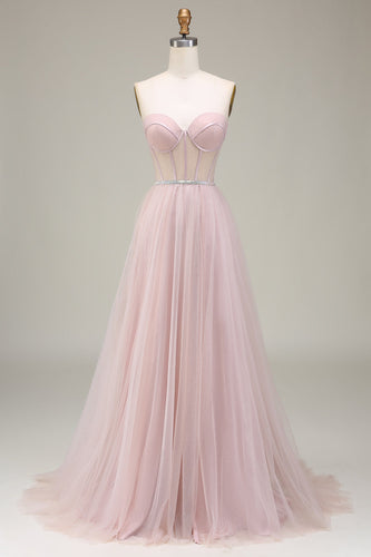 Tulle Sweetheart Light Pink Formal Dress with Corset