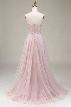 Tulle Sweetheart Light Pink Formal Dress with Corset